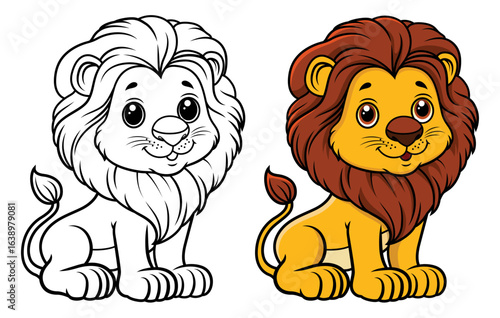 Cute lion cartoon coloring