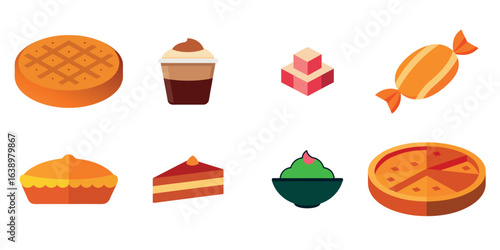 pie pudding candy and pizza food illustration