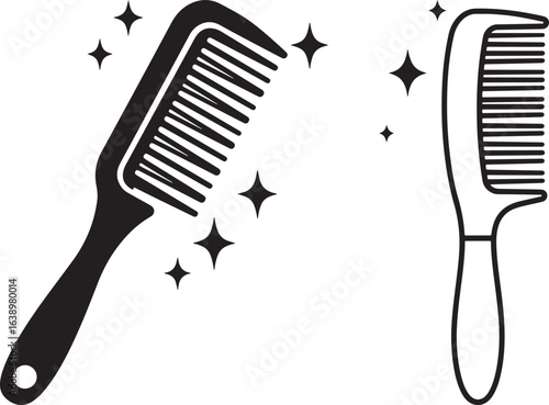 Two black and white combs representing hair care and styling silhouette