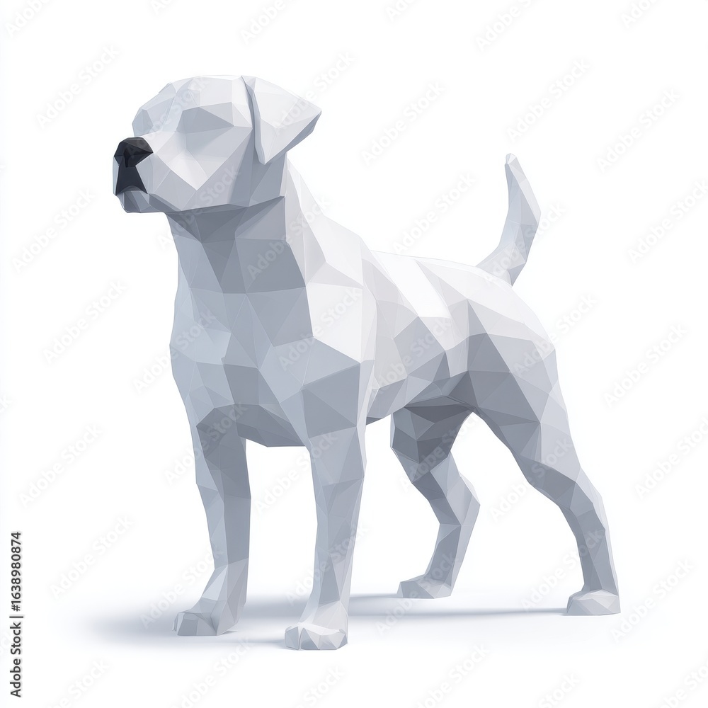 Fototapeta premium Low Poly White Dog 3D Render on White Background