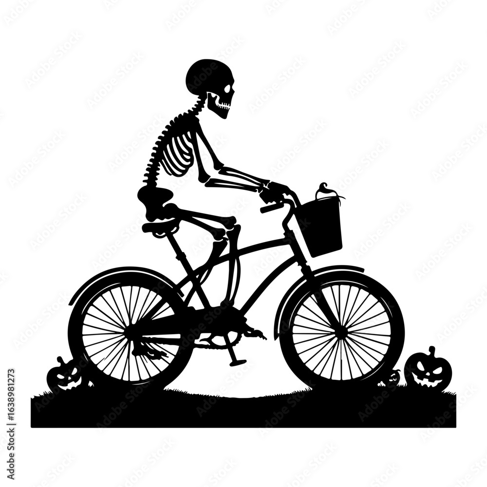 Obraz premium silhouette of a cyclist on a bicycle Skeletal Cyclist Climbing Black and White Vector Illustration