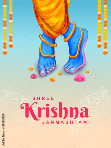 illustration of Lord Krishna in the religious festival background of India for Shri Krishna Janmashtami celebration