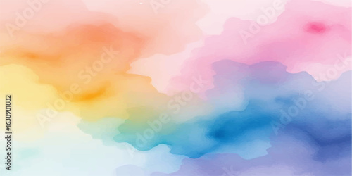 Abstract watercolor sky background with beautiful colorful clouds