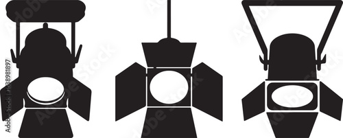 Three different theatrical spotlight silhouettes facing forward silhouette