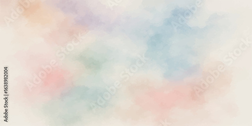 Abstract watercolor background of blue and white clouds in the sky, with a smoky, colorful texture and a hint of sunlit fog