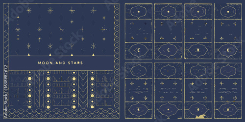 Art deco celestial design with moon and stars motif