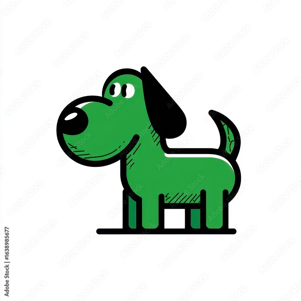 Obraz premium Playful Green Cartoon Dog Illustration on White Background