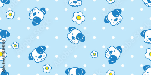 dog seamless pattern flower daisy polka dot puppy vector pet breed cartoon gift wrapping paper repeat wallpaper tile background doodle illustration isolated design