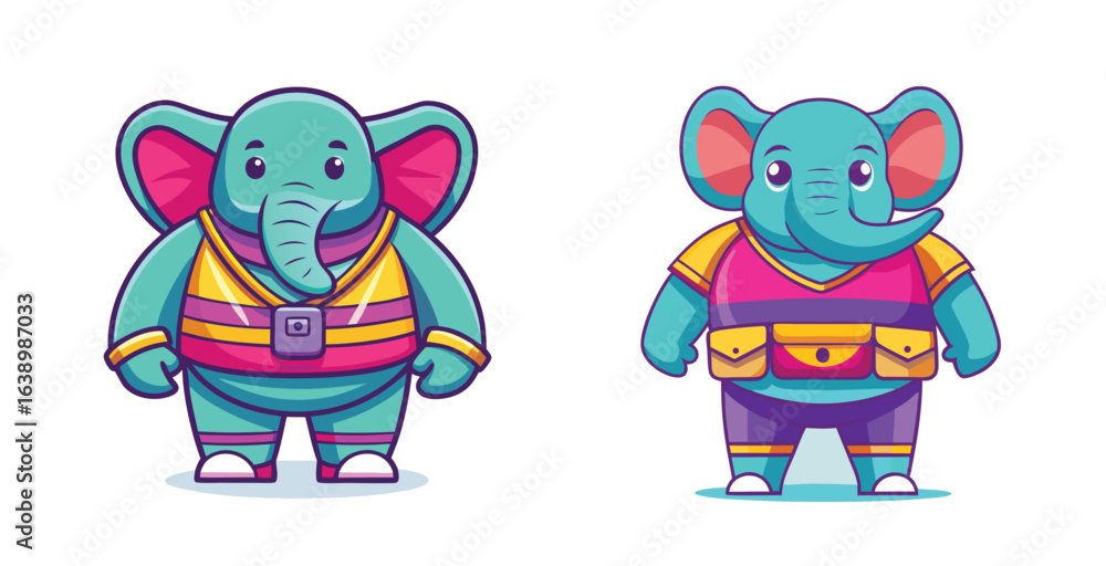 Obraz premium Stylish Elephant Wearing Colorful Fanny Pack Urban Fashion Vector Illustration Design