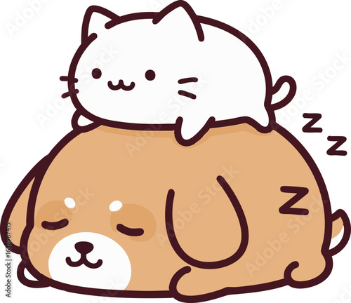 Cat Sitting on a Sleeping Dog