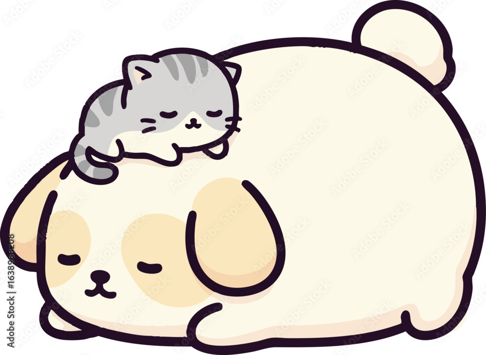 Fototapeta premium Kitten Sleeping on a Big Dog