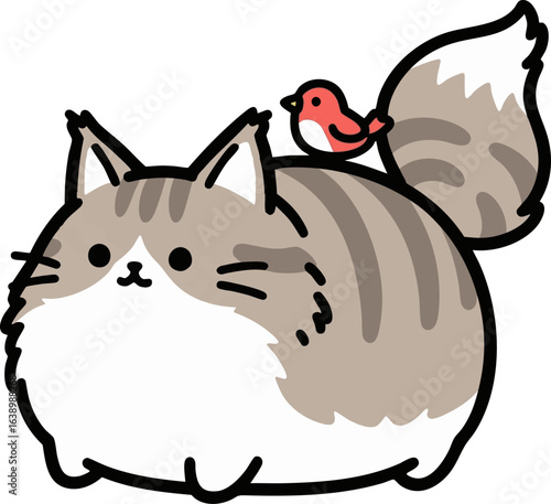 Maine Coon and a Red Bird - Gentle Friends