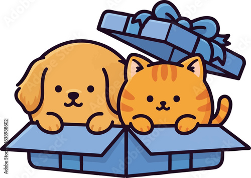 Puppy and Kitten in a Gift Box - Surprise Pets