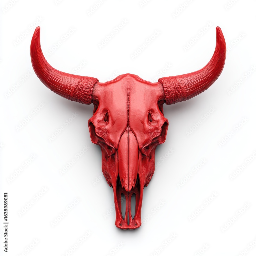 Fototapeta premium Vibrant Red Bull Skull on White Background