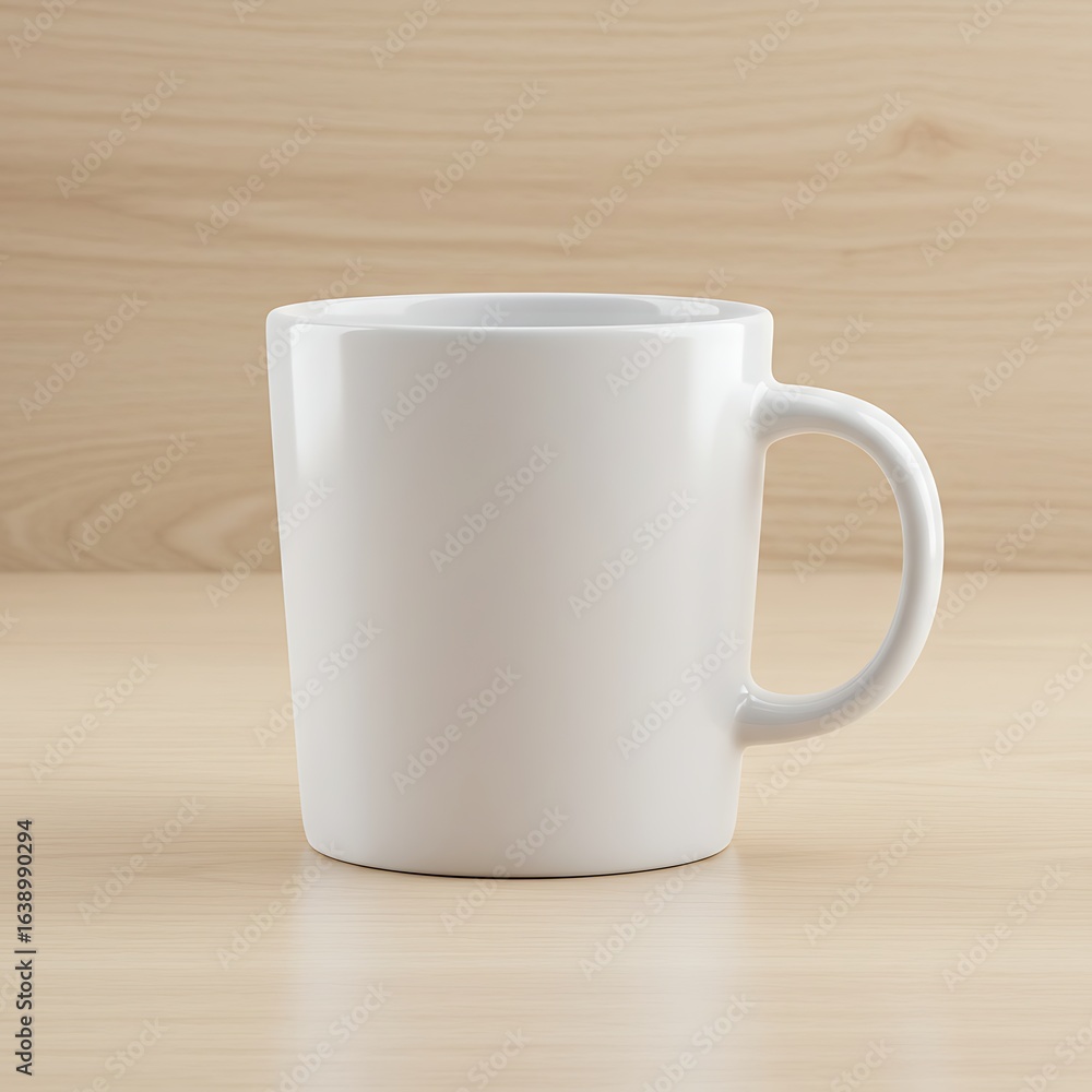Fototapeta premium White Ceramic Mug Mockup – Clean Template on Light Wooden Surface