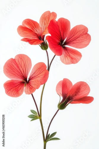 Wallpaper Mural Delicate coral pink flowers with translucent petals and visible veins on slender stems against a clean white background Torontodigital.ca