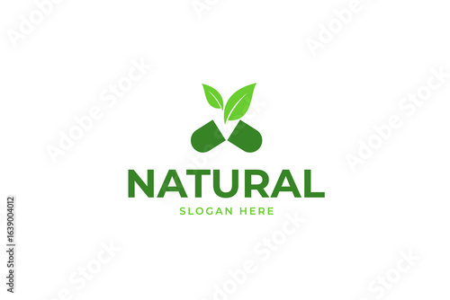 Organic healthy supplement logo design template vector illustration idea