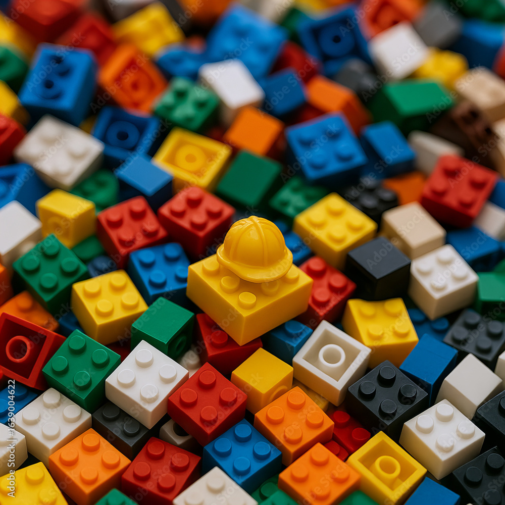 Obraz premium Colorful Building Blocks with Yellow Hard Hat Piece