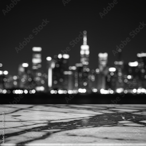 Wallpaper Mural Night Cityscape: Blurred Urban Sprawl on Marble Surface, Monochrome, High Detail, 8k. Torontodigital.ca