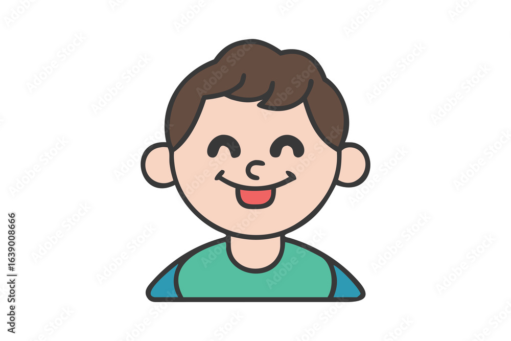 Smiling boy face cartoon avatar with tongue out Smiling boy face cartoon avatar with tongue out