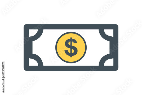 Flat style paper money icon with dollar sign