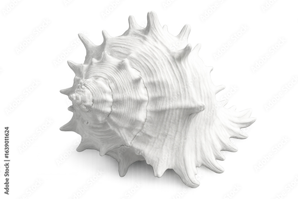 White conch shell featuring intricate spiral pattern, showcasing natural curves and smooth surface against transparent backdrop White conch shell featuring intricate spiral pattern, showcasing natural curves and smooth surface against transparent backdrop