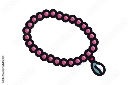 Islamic prayer beads tasbih with pink beads and blue pendant illustration

