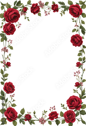 Red rose floral border silhouette isolated on white background