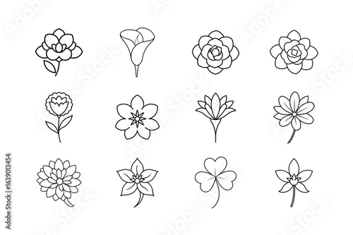 Flower and Floral Line Vector Icon Set