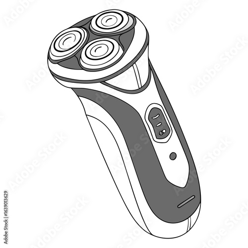 Flat Style Electric Shaver with Triple Rotary Head, Isolated Personal Care Vector. Perfect for: Father’s Day, Men’s Grooming Expo, Travel Essentials