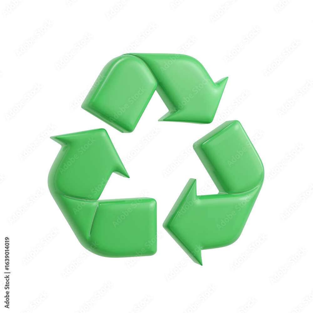 Fototapeta premium Luminous emerald recycling symbol floating in pristine isolation and simplicity