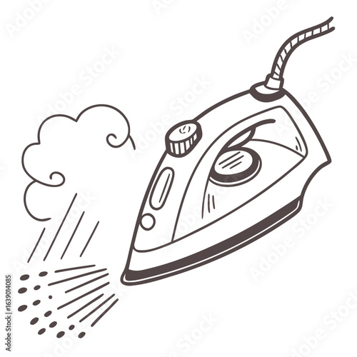 Flat Style Steam Iron with Spraying Steam, Isolated Home Appliance Vector. Perfect for: Fashion Week, Home Organization Expo, Laundry Day
