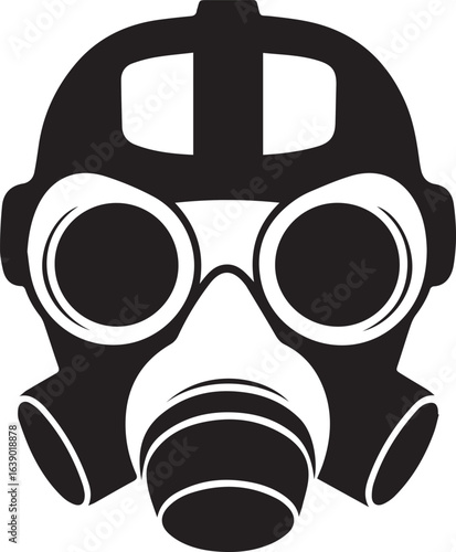 Silhouette Style Vector Gas Mask Logo Icon – Minimal Protective Respirator Symbol for Safety, Industrial, Military, or Urban Design, Monochrome Hazard Graphic for Print, Web, and Merchandise