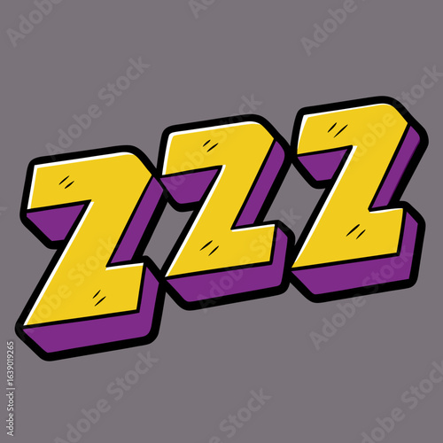 Sleep Symbol Illustration – Yellow Z Letters with Purple Shadows, Gray Background, Cartoon Style, Rest Concept, Whimsical Design