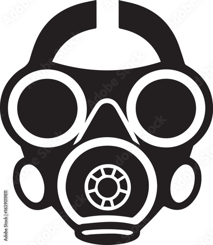 Silhouette Style Vector Gas Mask Logo Icon – Minimal Protective Respirator Symbol for Safety, Industrial, Military, or Urban Design, Monochrome Hazard Graphic for Print, Web, and Merchandise