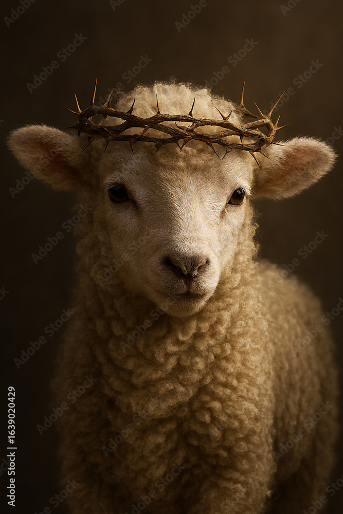 Fototapeta premium Lamb of Christ with Crown of Thorns and Gentle Light