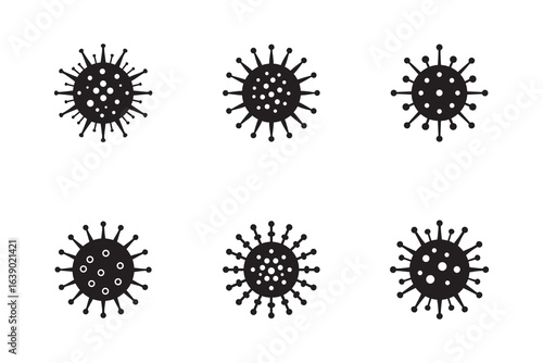 Black Coronavirus Icons on White Background Representing the Threat of Viral Infections and Pandemic Outbreaks Spreading Globally