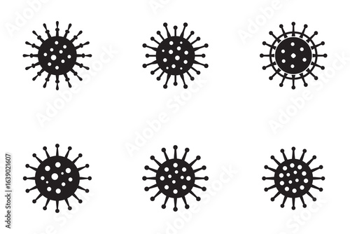 Black Silhouette Vector Illustration of Coronavirus and Viral Disease Outbreak on White Background Showing Global Pandemic and Contagion
