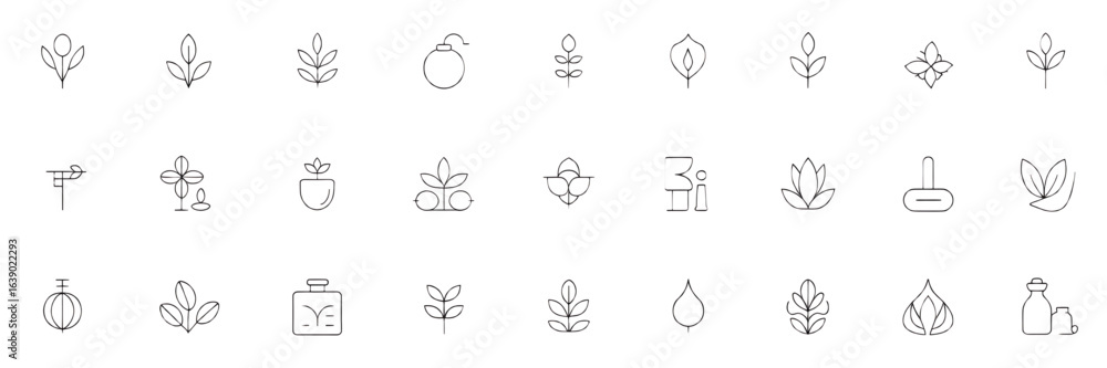 Fototapeta premium Botanical Line Art Collection of Minimalist Plant Illustrations for Branding and Design Projects showcasing nature inspired elegance