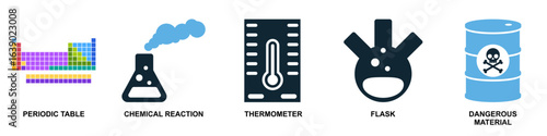 Set laboratory icon vector for scientific research, academic education, and medical testing. Ideal for illustrating chemistry, biology, and physics concepts with a comprehensive and cohesive design.