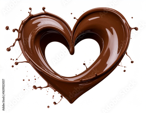 Heart shaped chocolate splash with liquid flowing and dripping