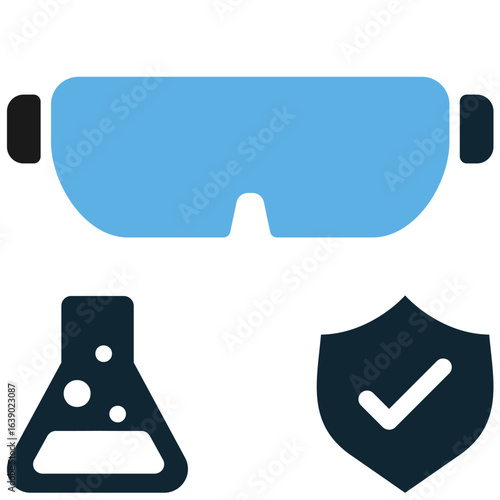 Lab glasses icon vector for scientific safety, protection, and professional research. Perfect for illustrating laboratory work, academic study, and health precautions.