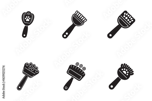 Collection of Black and White Pet Grooming Brushes on White Background Perfect for Pet Owners and Grooming Professionals