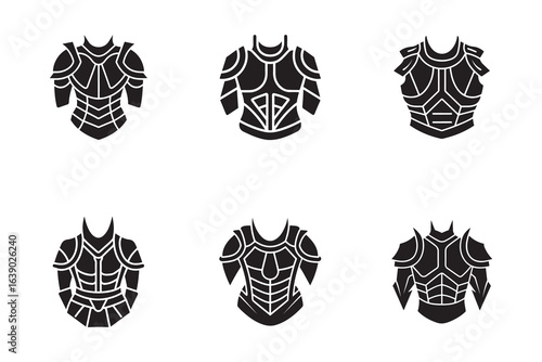 Collection of Black Armor Vector Graphics for Game Design and Fantasy Illustrations Knight Protection and Warrior Garb Elements