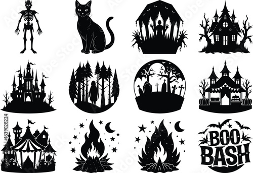 Halloween vector set with a simple silhouette style, set of silhouettes of halloween, set of halloween elements vector