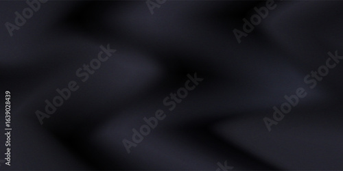 Abstract background with silk cloth texture, shiny satin curtain with waves and drapery. Vector realistic wallpaper with luxury flowing black textile.