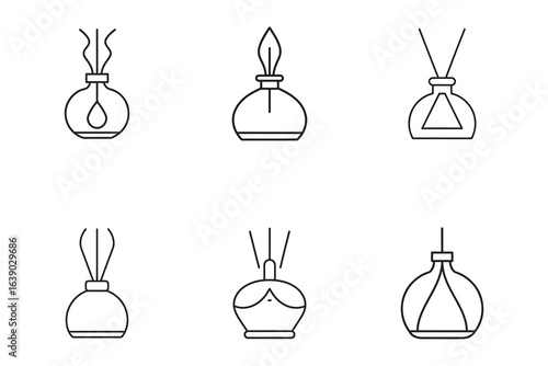 Collection of Elegant Aroma Diffuser Line Art Illustrations for Home Fragrance and Decoration Concepts Six Different Designs