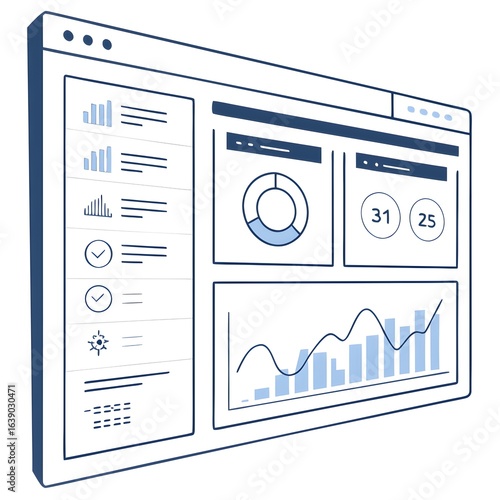 Vector illustration of a financial graph with a digital calculator and a control panel with buttons for business measurement