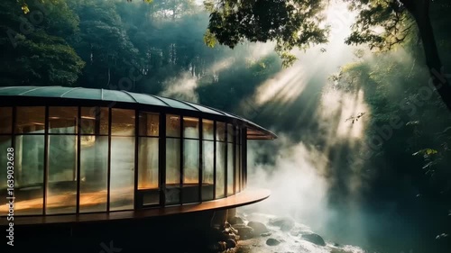 Rivers and streams nurturing life bringing warmth to homes. Tranquil Forest Retreat with Natural Light and Serene Atmosphere