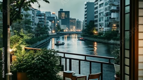 Rivers and streams nurturing life bringing warmth to homes. Tranquil Evening View of River with City Skyline and Scenic Nature
